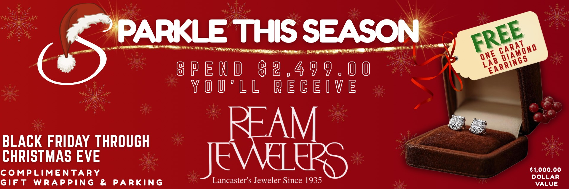 Sparkle This Season Holiday Promotion Banner featuring lab-diamond earrings