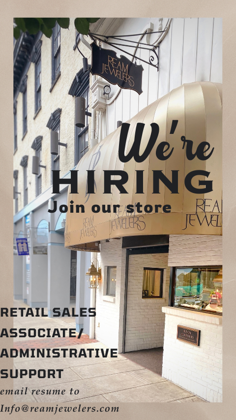 Banner featuring storefront, Ream Jewelers is hiring!