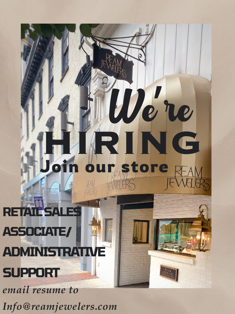 Banner featuring storefront, Ream Jewelers is hiring!